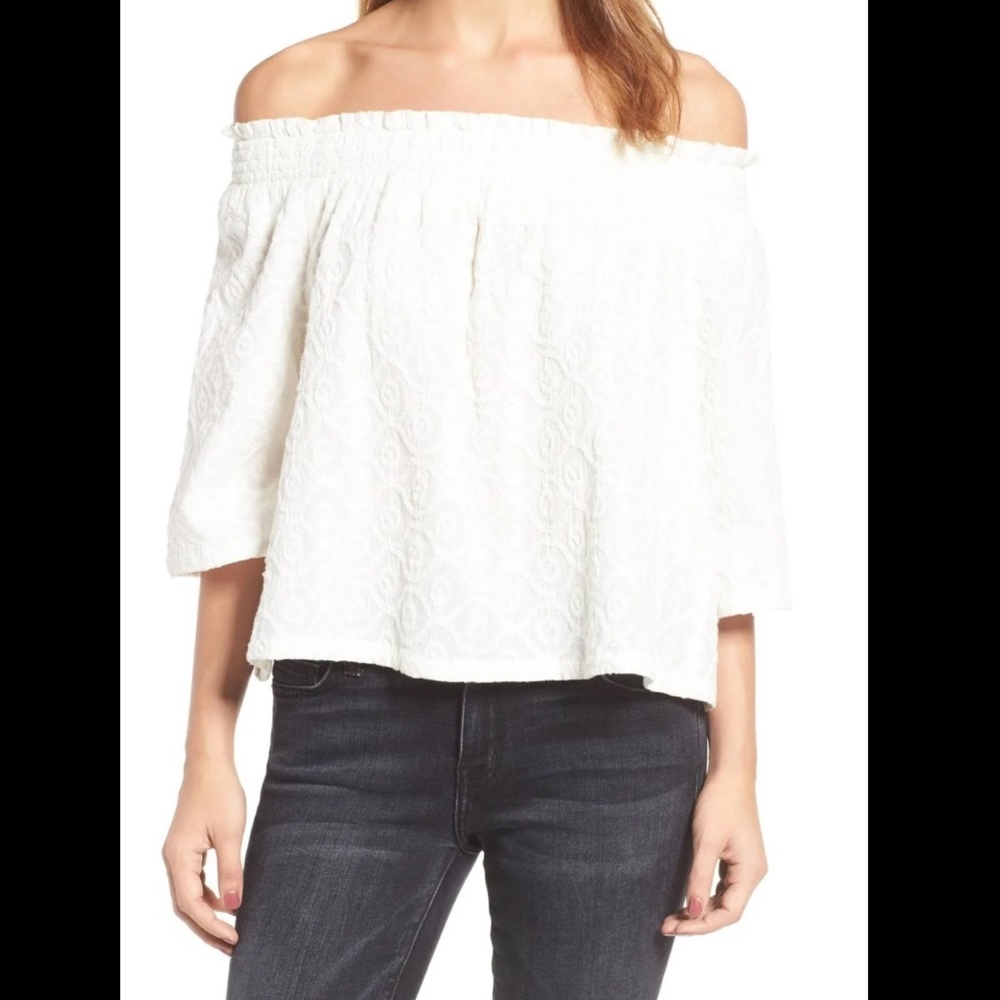 Current/Elliott White Off-Shoulder Lace Blouse